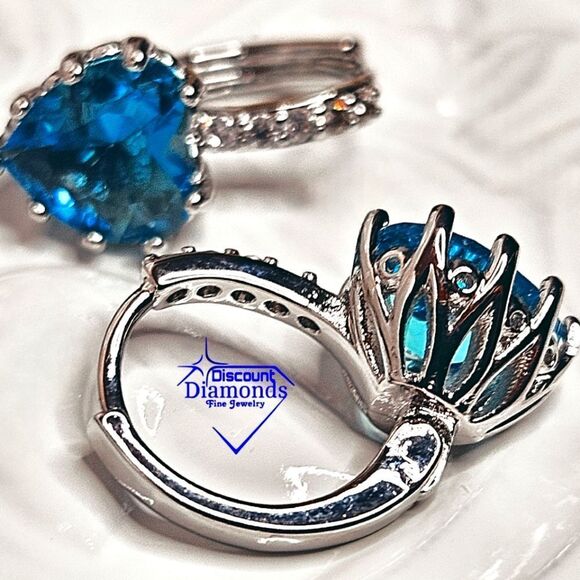 Sky Blue Sapphire Dangle Earrings & White Baguette Diamonds on 925 Silver - Picture 8 of 8